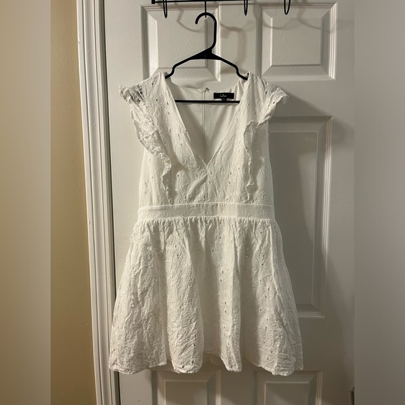 Flirtatious in Florence White Ruffled Eyelet Cotton Mini Dress - Picture 1 of 3